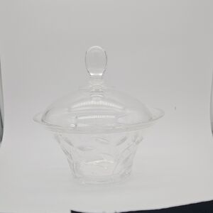 Vintage Clear Glass Leaf Pattern Bowl with Lid